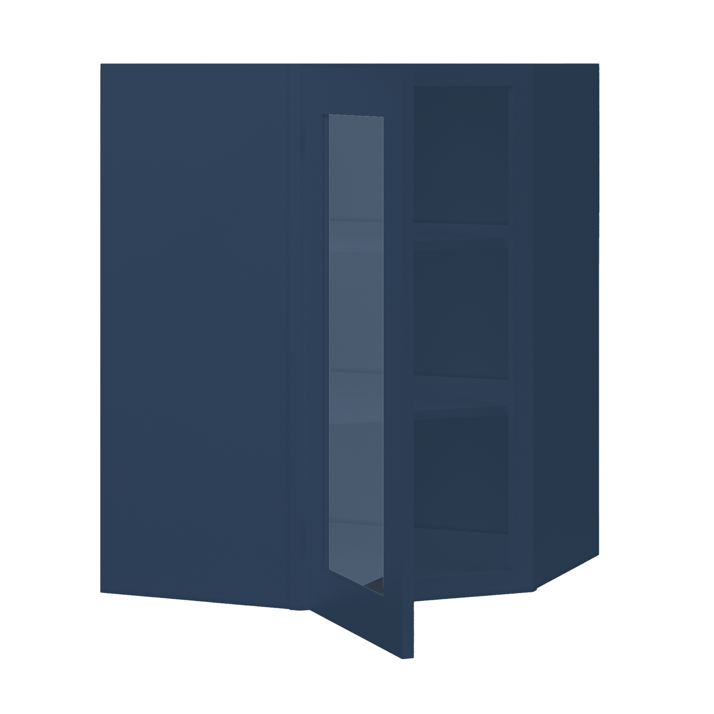 Frosted Glass Door Diagonal Corner Wall Kitchen Cabinet DCMD2736 Danbury Blue LessCare 27 in. width 36 in. height 15