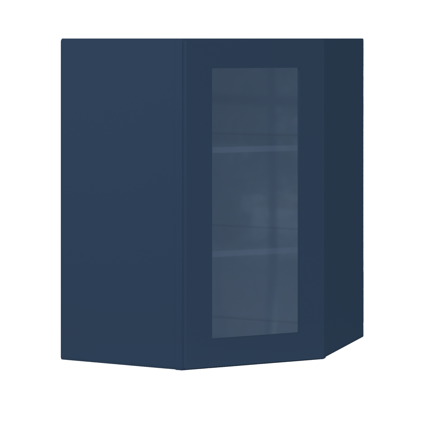 Frosted Glass Door Diagonal Corner Wall Kitchen Cabinet DCMD2736 Danbury Blue LessCare 27 in. width 36 in. height 15
