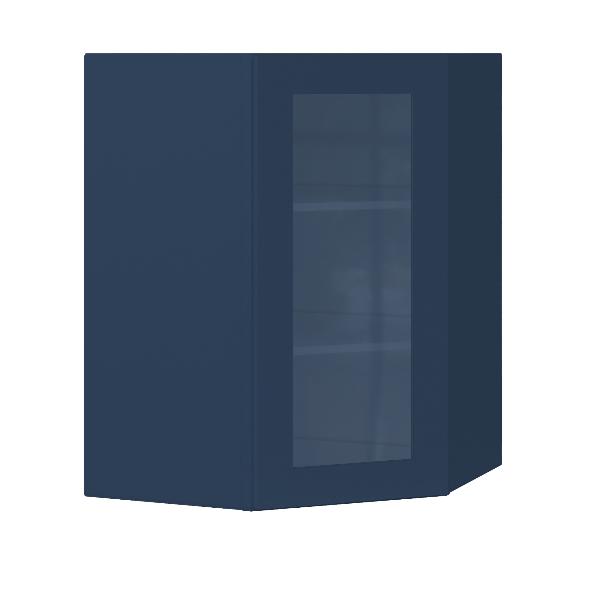 Frosted Glass Door Diagonal Corner Wall Kitchen Cabinet DCMD2736 Danbury Blue LessCare 27 in. width 36 in. height 15