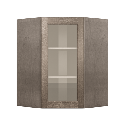 Frosted Glass Door Diagonal Corner Wall Kitchen Cabinet DCMD2736 Milan Slate 27 in. width 36 in. height 15 in. depth