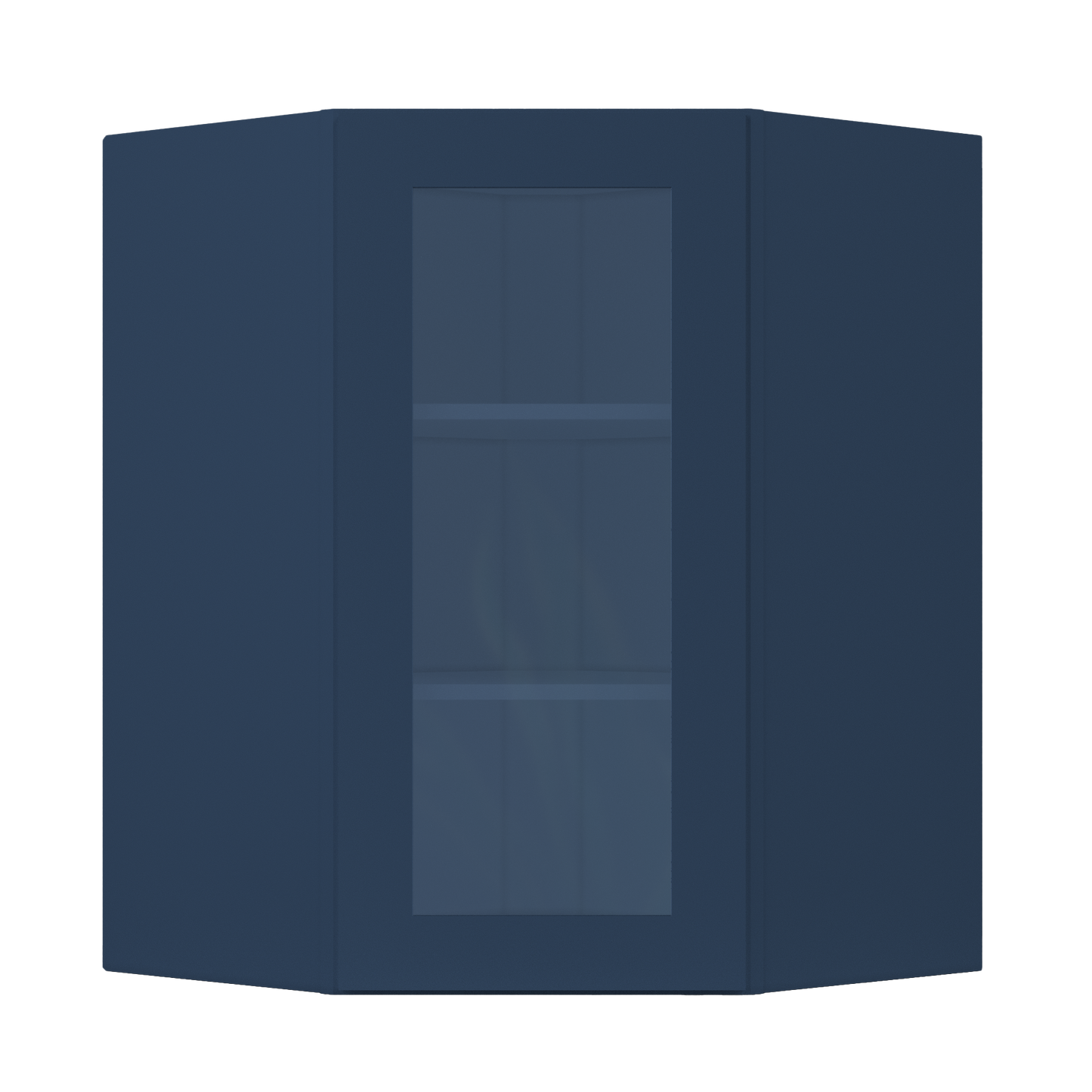 Frosted Glass Door Diagonal Corner Wall Kitchen Cabinet DCMD2736 Danbury Blue LessCare 27 in. width 36 in. height 15