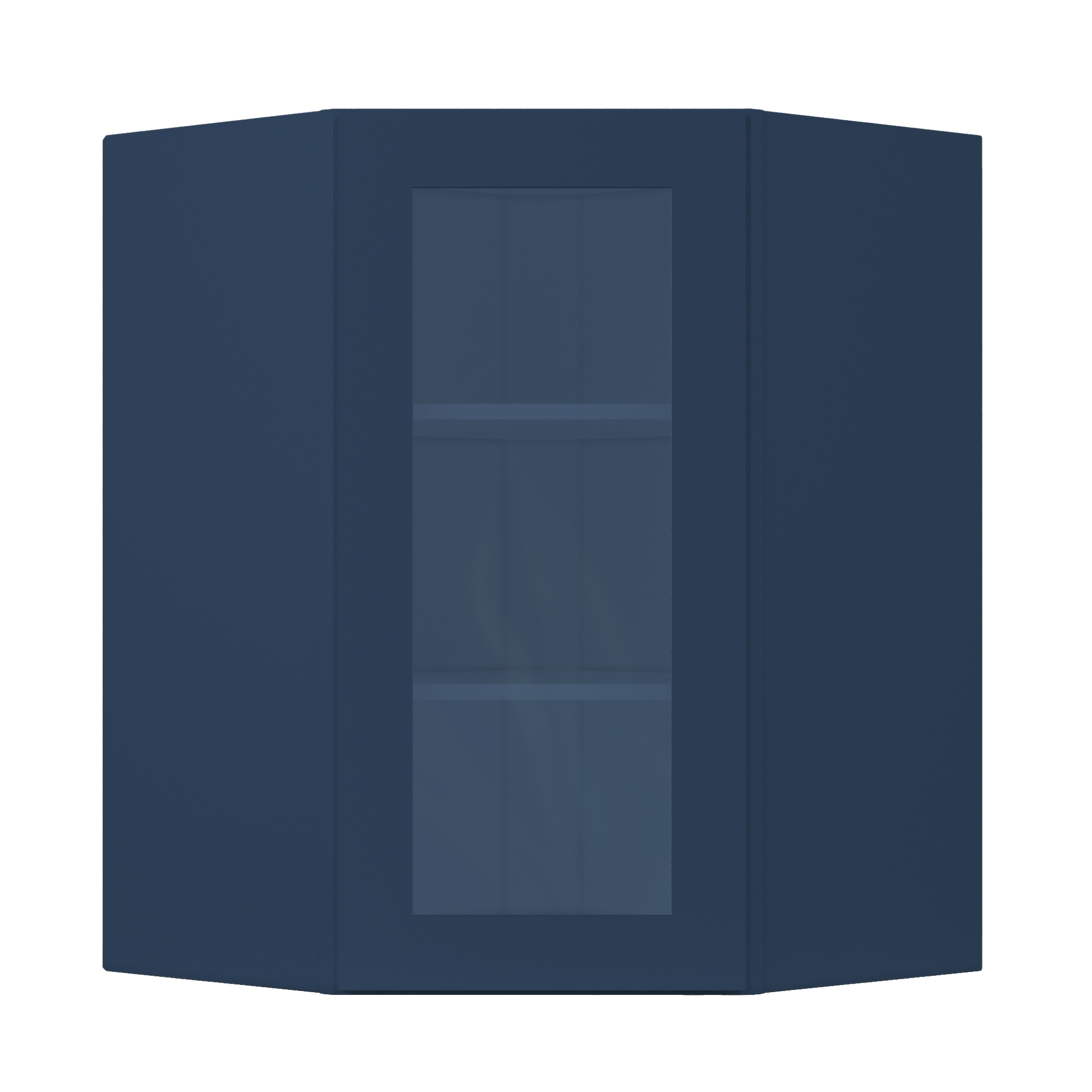 Frosted Glass Door Diagonal Corner Wall Kitchen Cabinet DCMD2736 Danbury Blue LessCare 27 in. width 36 in. height 15