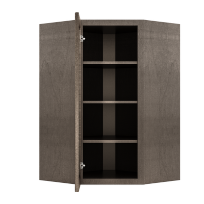 Frosted Glass Door Diagonal Corner Wall Kitchen Cabinet DCMD2742 Milan Slate 27 in. width 42 in. height 15 in. depth
