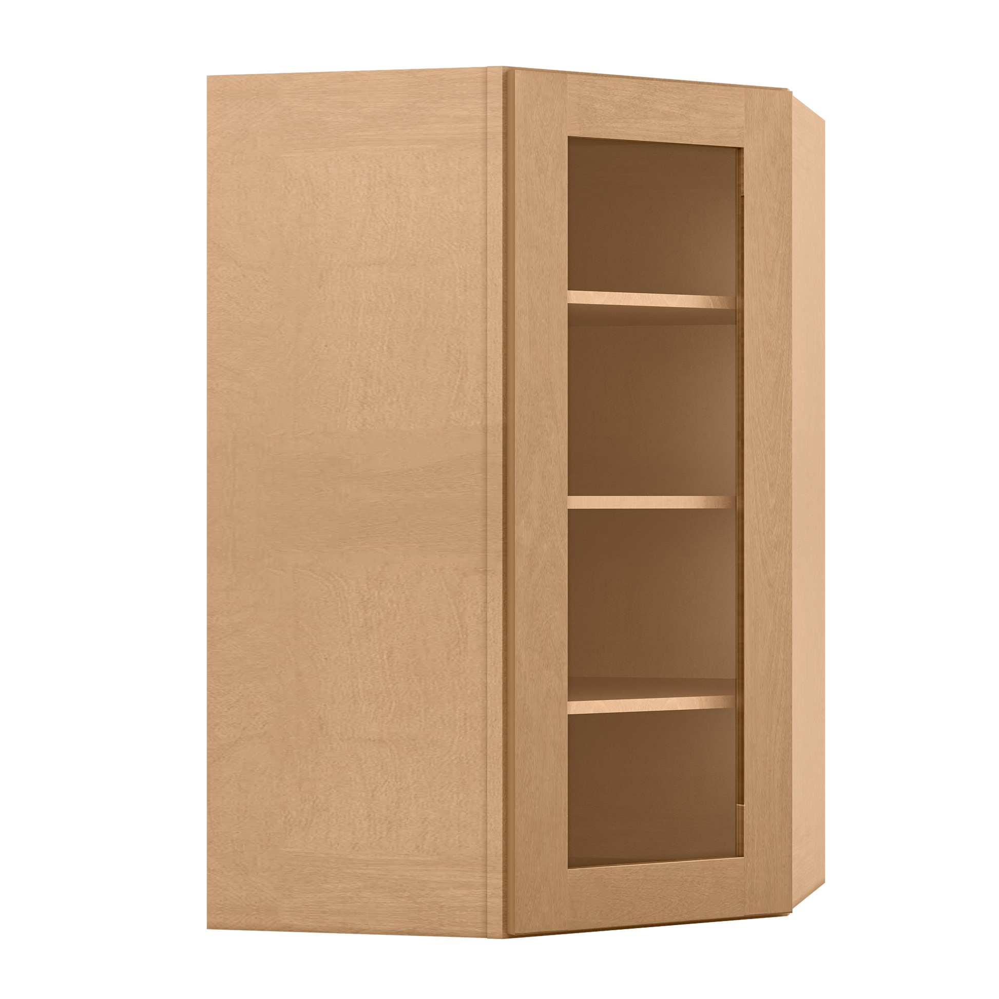 Frosted Glass Door Diagonal Corner Wall Kitchen Cabinet DCMD2742 Shaker Toffee 27 in. width 42 in. height 15 in. depth