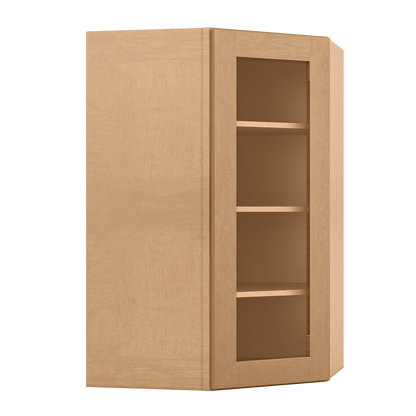 Frosted Glass Door Diagonal Corner Wall Kitchen Cabinet DCMD2742 Shaker Toffee 27 in. width 42 in. height 15 in. depth
