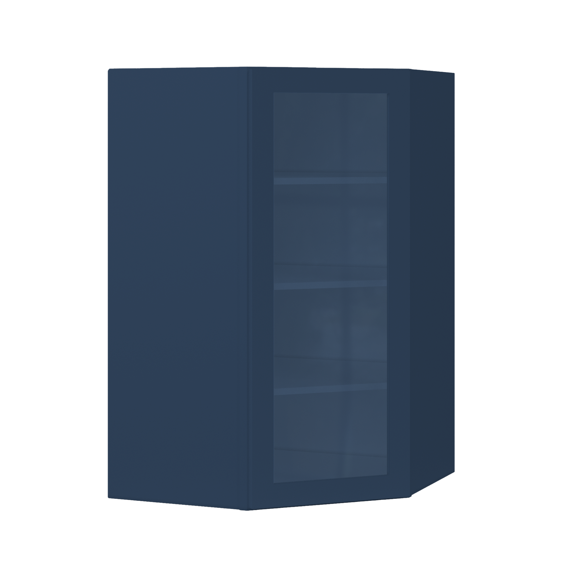 Frosted Glass Door Diagonal Corner Wall Kitchen Cabinet DCMD2742 Danbury Blue LessCare 27 in. width 42 in. height 15