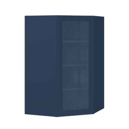 Frosted Glass Door Diagonal Corner Wall Kitchen Cabinet DCMD2742 Danbury Blue LessCare 27 in. width 42 in. height 15