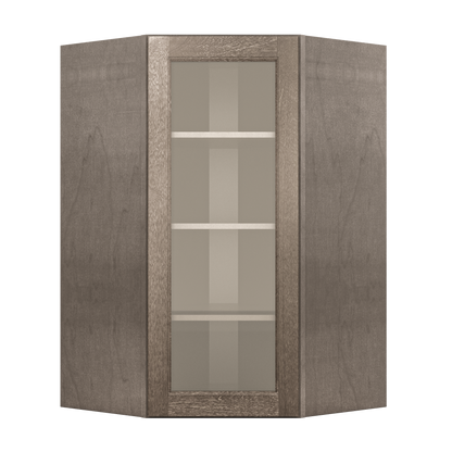 Frosted Glass Door Diagonal Corner Wall Kitchen Cabinet DCMD2742 Milan Slate 27 in. width 42 in. height 15 in. depth