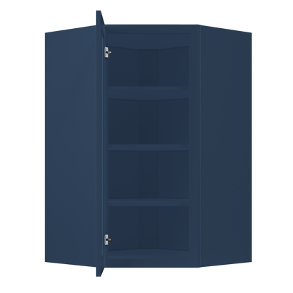 Frosted Glass Door Diagonal Corner Wall Kitchen Cabinet DCMD2742 Danbury Blue LessCare 27 in. width 42 in. height 15