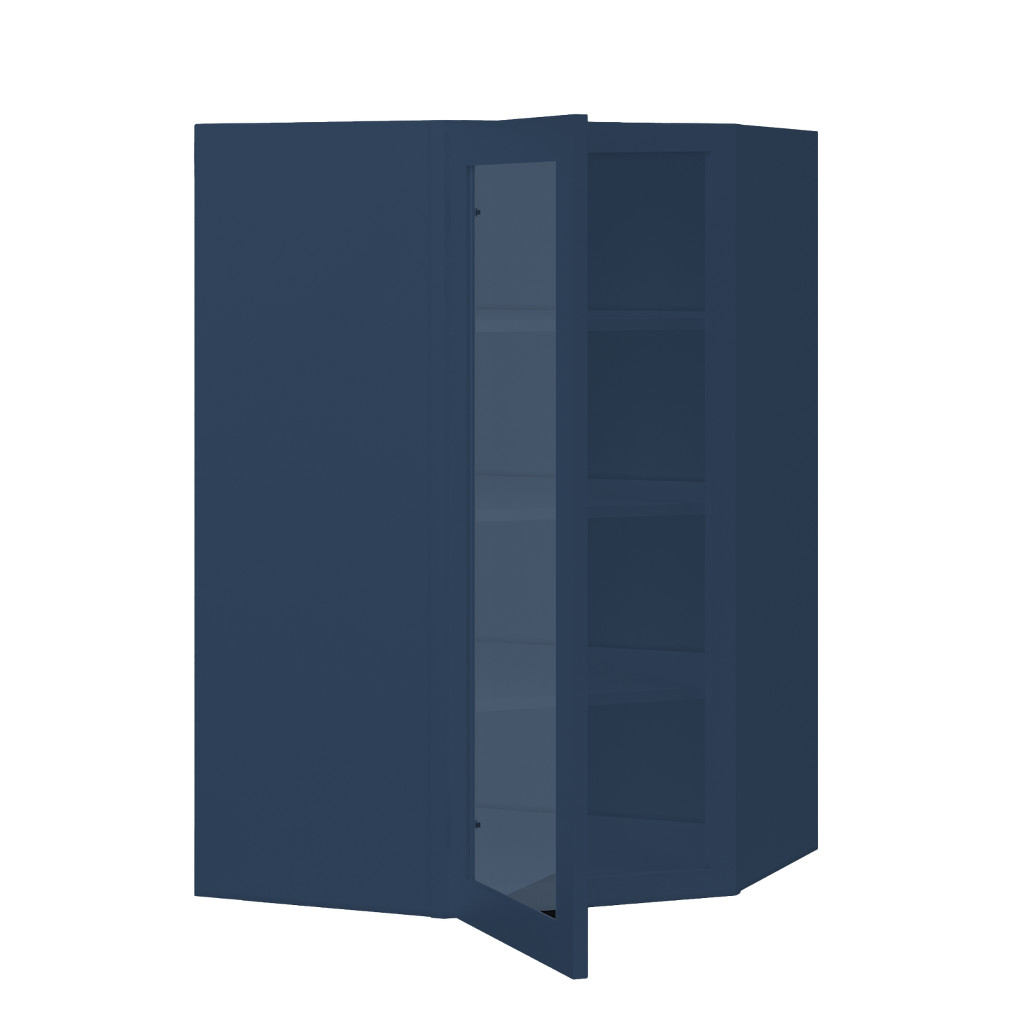 Frosted Glass Door Diagonal Corner Wall Kitchen Cabinet DCMD2742 Danbury Blue LessCare 27 in. width 42 in. height 15