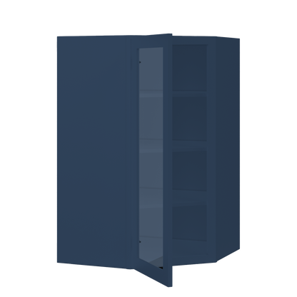 Frosted Glass Door Diagonal Corner Wall Kitchen Cabinet DCMD2742 Danbury Blue LessCare 27 in. width 42 in. height 15