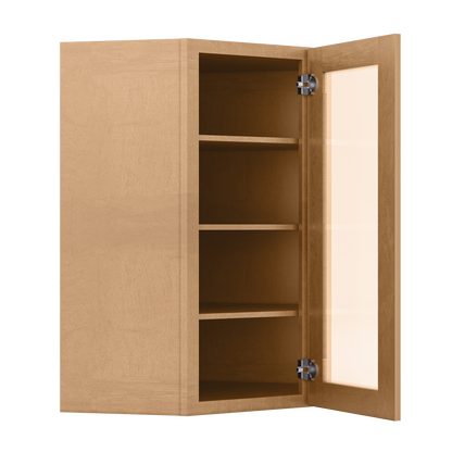 Frosted Glass Door Diagonal Corner Wall Kitchen Cabinet DCMD2742 Shaker Toffee 27 in. width 42 in. height 15 in. depth