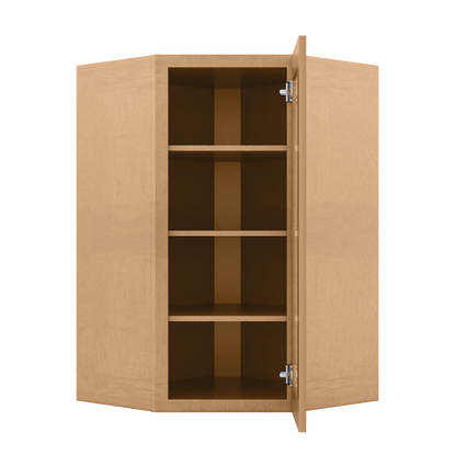 Frosted Glass Door Diagonal Corner Wall Kitchen Cabinet DCMD2742 Shaker Toffee 27 in. width 42 in. height 15 in. depth