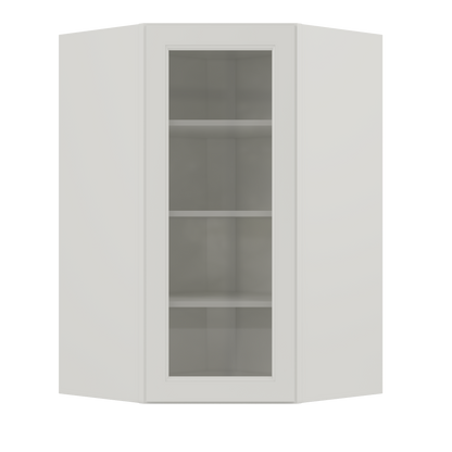 Frosted Glass Door Diagonal Corner Wall Kitchen Cabinet DCMD2742 Milan Pearl 27 in. width 42 in. height 15 in. depth