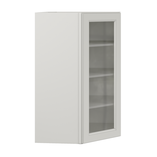 Frosted Glass Door Diagonal Corner Wall Kitchen Cabinet DCMD2742 Milan Pearl 27 in. width 42 in. height 15 in. depth