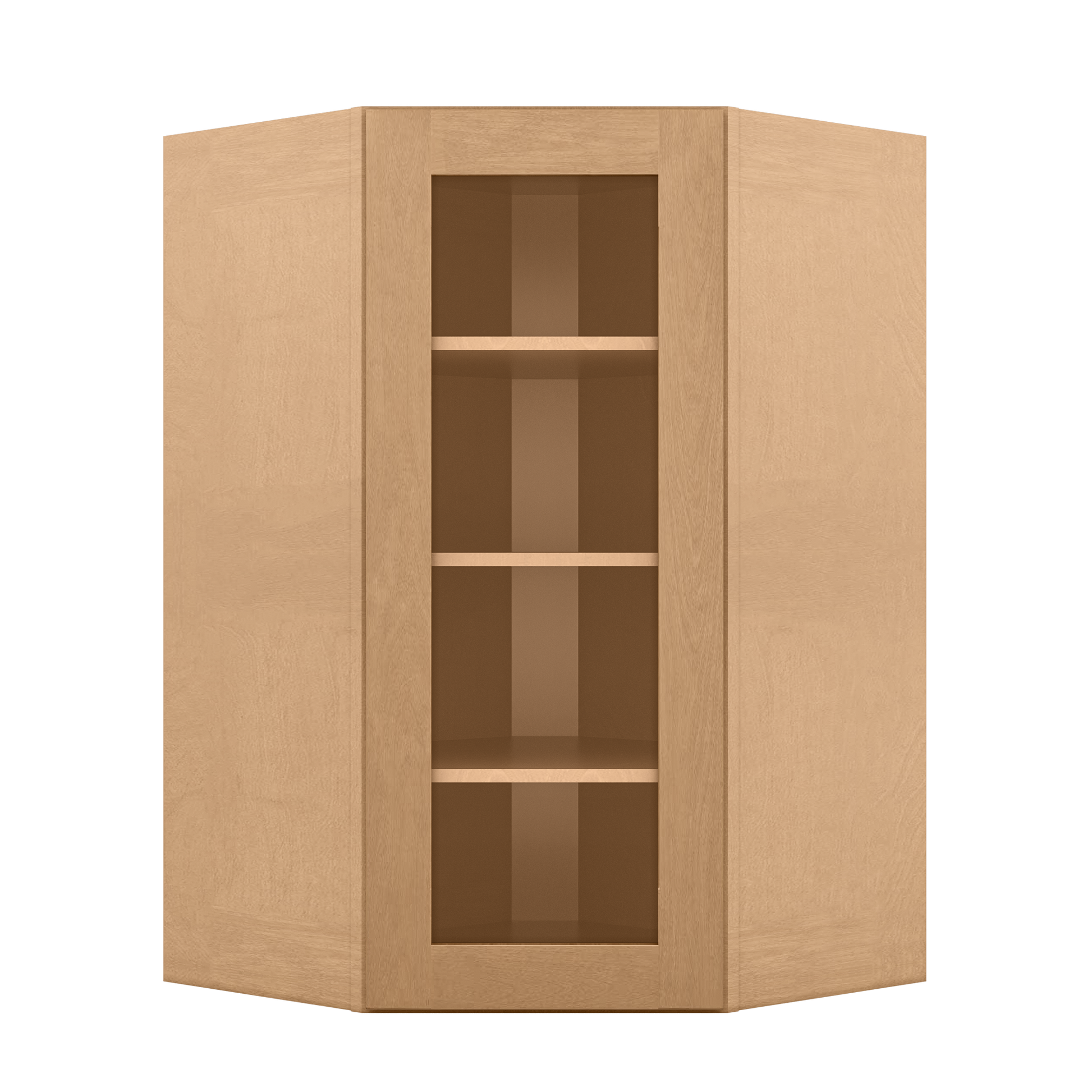 Frosted Glass Door Diagonal Corner Wall Kitchen Cabinet DCMD2742 Shaker Toffee 27 in. width 42 in. height 15 in. depth