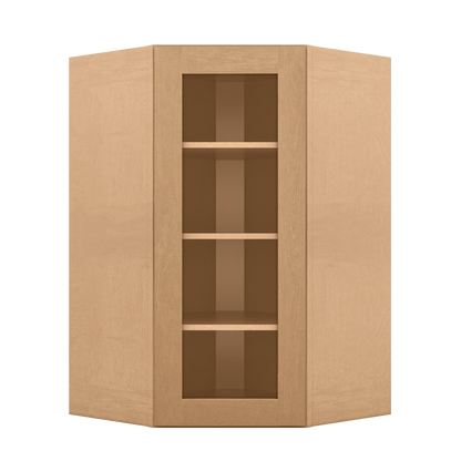 Frosted Glass Door Diagonal Corner Wall Kitchen Cabinet DCMD2742 Shaker Toffee 27 in. width 42 in. height 15 in. depth