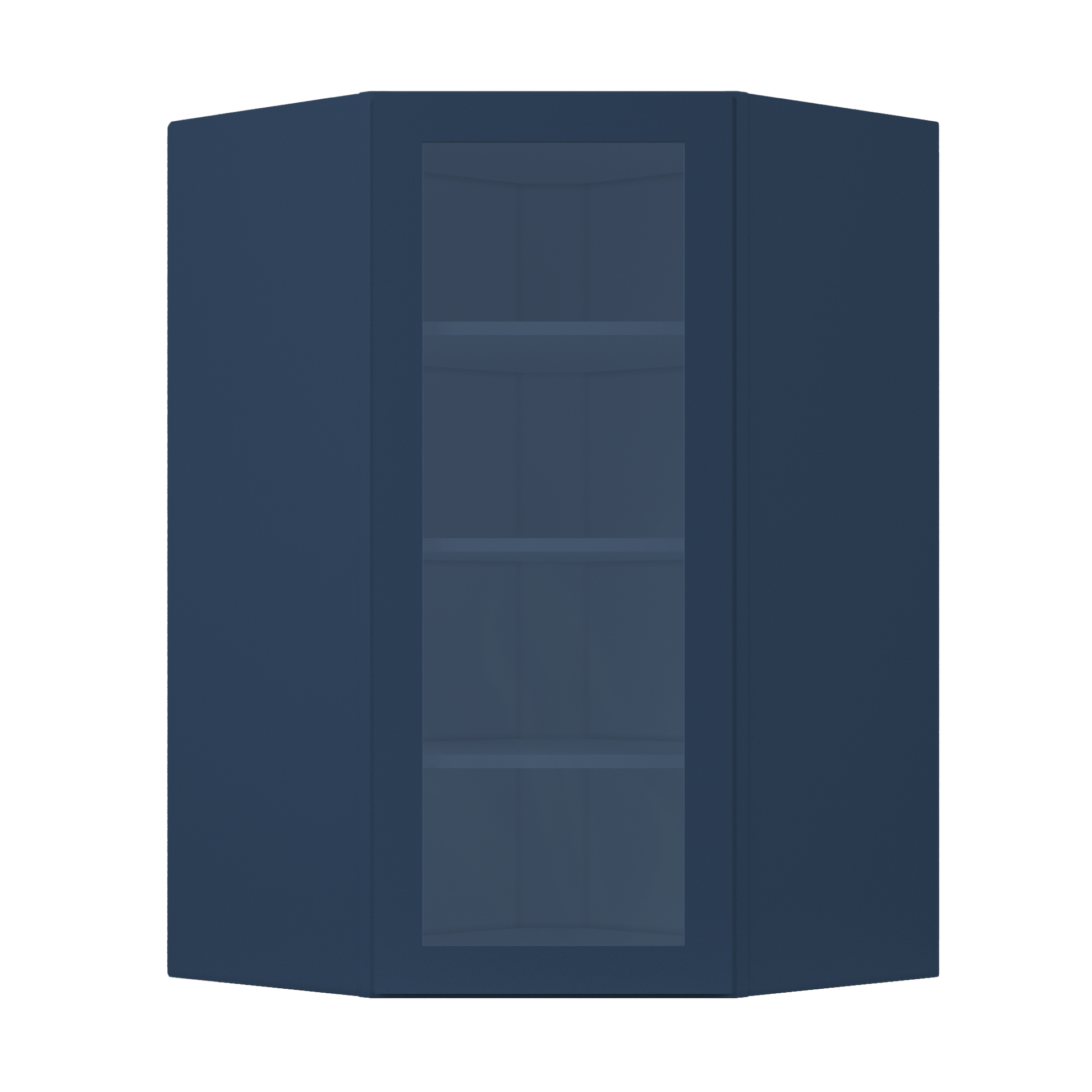 Frosted Glass Door Diagonal Corner Wall Kitchen Cabinet DCMD2742 Danbury Blue LessCare 27 in. width 42 in. height 15