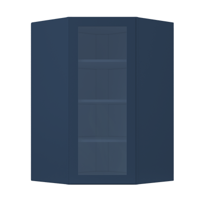 Frosted Glass Door Diagonal Corner Wall Kitchen Cabinet DCMD2742 Danbury Blue LessCare 27 in. width 42 in. height 15
