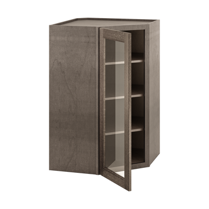 Frosted Glass Door Diagonal Corner Wall Kitchen Cabinet DCMD2742 Milan Slate 27 in. width 42 in. height 15 in. depth