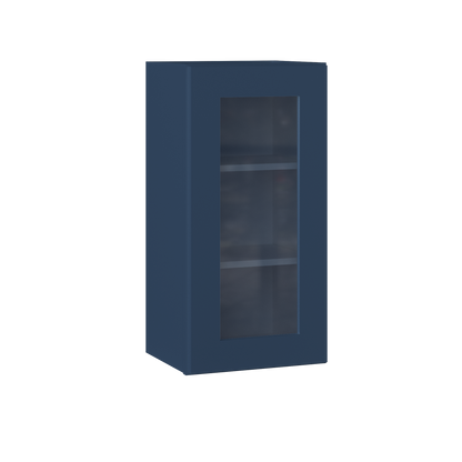 Frosted Glass Door Wall Kitchen Cabinet WMD1530 Danbury Blue LessCare 15 in. width 30 in. height 12 in. depth - Kitchen