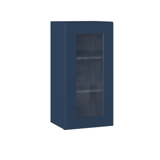 Frosted Glass Door Wall Kitchen Cabinet WMD1530 Danbury Blue LessCare 15 in. width 30 in. height 12 in. depth - Kitchen