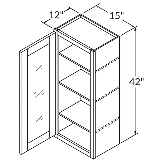 Frosted Glass Door Wall Kitchen Cabinet WMD1542 Danbury Blue LessCare 15 in. width 42 in. height 12 in. depth - Kitchen