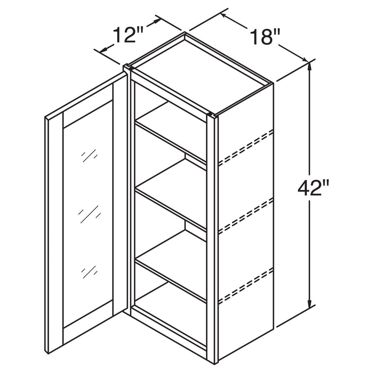 Frosted Glass Door Wall Kitchen Cabinet WMD1842 Milan Pearl 18 in. width 42 in. height 12 in. depth - Kitchen Cabinets