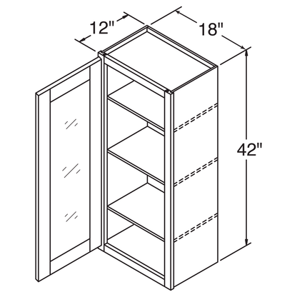 Frosted Glass Door Wall Kitchen Cabinet WMD1842 Shaker Toffee 18 in. width 42 in. height 12 in. depth - Kitchen Cabinets