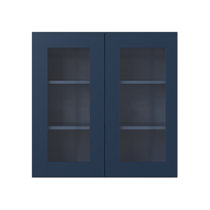 Frosted Glass Door Wall Kitchen Cabinet WMD3030 Danbury Blue LessCare 30 in. width 30 in. height 12 in. depth - Kitchen