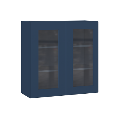 Frosted Glass Door Wall Kitchen Cabinet WMD3030 Danbury Blue LessCare 30 in. width 30 in. height 12 in. depth - Kitchen