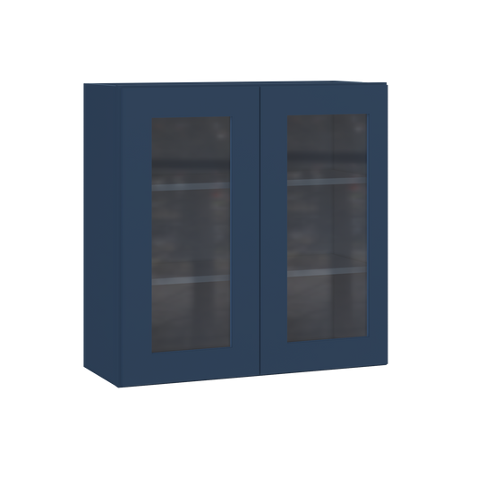 Frosted Glass Door Wall Kitchen Cabinet WMD3030 Danbury Blue LessCare 30 in. width 30 in. height 12 in. depth - Kitchen