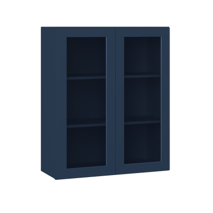 Frosted Glass Door Wall Kitchen Cabinet WMD3036 Danbury Blue LessCare 30 in. width 36 in. height 12 in. depth - Kitchen