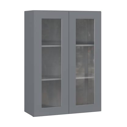 Frosted Glass Door Wall Kitchen Cabinet WMD3042 Colonial Gray LessCare 30 in. width 42 in. height 12 in. depth
