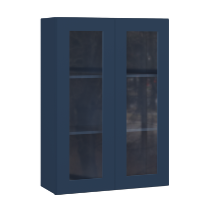 Frosted Glass Door Wall Kitchen Cabinet WMD3042 Danbury Blue LessCare 30 in. width 42 in. height 12 in. depth - Kitchen