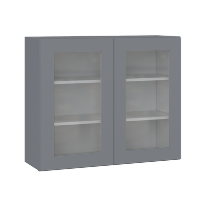 Frosted Glass Door Wall Kitchen Cabinet WMD3630 Colonial Gray LessCare 36 in. width 30 in. height 12 in. depth