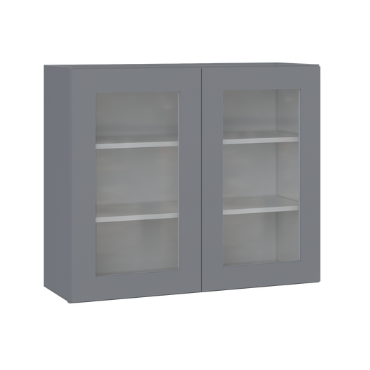 Frosted Glass Door Wall Kitchen Cabinet WMD3630 Colonial Gray LessCare 36 in. width 30 in. height 12 in. depth