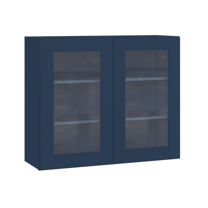 Frosted Glass Door Wall Kitchen Cabinet WMD3630 Danbury Blue LessCare 36 in. width 30 in. height 12 in. depth - Kitchen