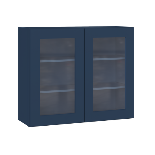 Frosted Glass Door Wall Kitchen Cabinet WMD3630 Danbury Blue LessCare 36 in. width 30 in. height 12 in. depth - Kitchen