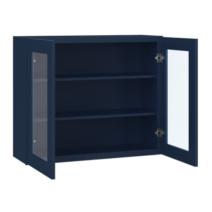 Frosted Glass Door Wall Kitchen Cabinet WMD3630 Danbury Blue LessCare 36 in. width 30 in. height 12 in. depth - Kitchen