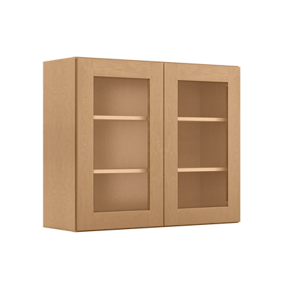 Frosted Glass Door Wall Kitchen Cabinet WMD3630 Shaker Toffee 36 in. width 30 in. height 12 in. depth - Kitchen Cabinets