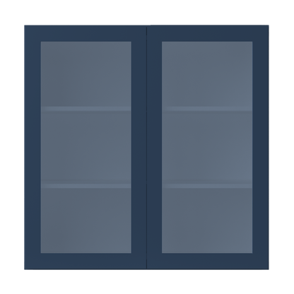 Frosted Glass Door Wall Kitchen Cabinet WMD3636 Danbury Blue LessCare 36 in. width 36 in. height 12 in. depth - Kitchen