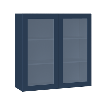 Frosted Glass Door Wall Kitchen Cabinet WMD3636 Danbury Blue LessCare 36 in. width 36 in. height 12 in. depth - Kitchen