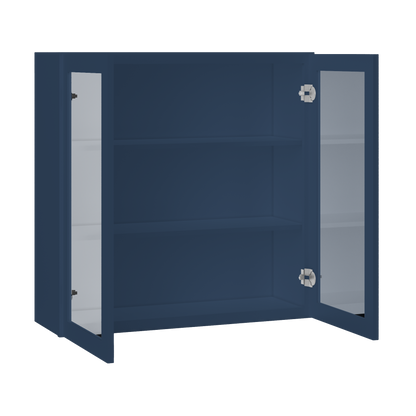 Frosted Glass Door Wall Kitchen Cabinet WMD3636 Danbury Blue LessCare 36 in. width 36 in. height 12 in. depth - Kitchen