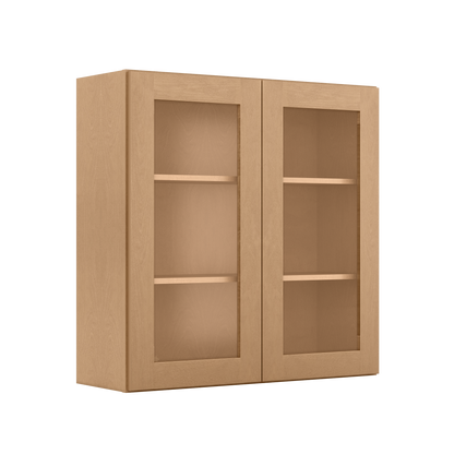 Frosted Glass Door Wall Kitchen Cabinet WMD3636 Shaker Toffee 36 in. width 36 in. height 12 in. depth - Kitchen Cabinets