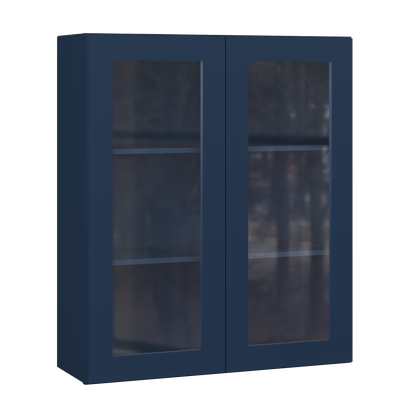 Frosted Glass Door Wall Kitchen Cabinet WMD3642 Danbury Blue LessCare 36 in. width 42 in. height 12 in. depth - Kitchen