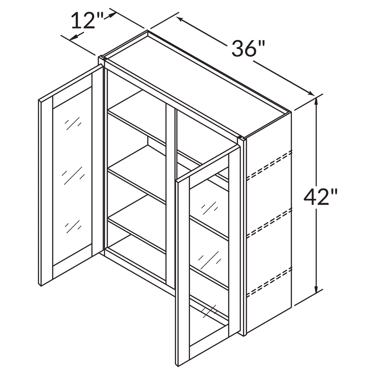 Frosted Glass Door Wall Kitchen Cabinet WMD3642 Milan Pearl 36 in. width 42 in. height 12 in. depth - Kitchen Cabinets