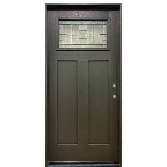 Hometown 36 in. x 80 in. 1/4 Lite Decorative Glass Painted Black Prehung Fiberglass Exterior Door with Brickmold Left