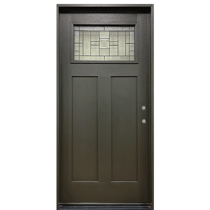 Hometown 36 in. x 80 in. 1/4 Lite Decorative Glass Painted Black Prehung Fiberglass Exterior Door with Brickmold Left