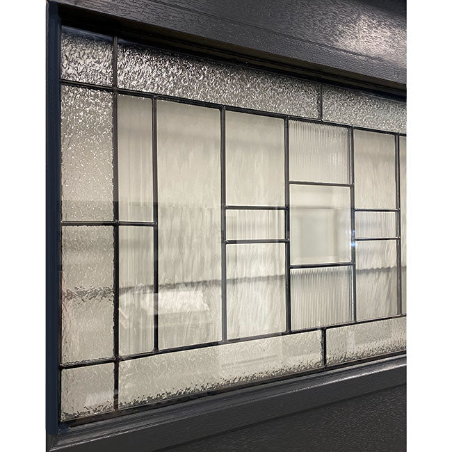 Hometown 36 in. x 80 in. 1/4 Lite Decorative Glass Painted Black Prehung Fiberglass Exterior Door with Brickmold